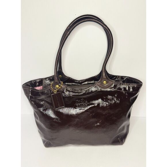Coach Handbags - Coach Bleeker 12362 Dark Brown Patent Leather Shoulder Bag Tote Y2K Large